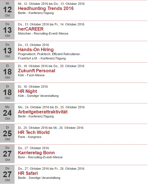 Recruiting Events Oktober 2016